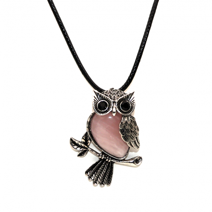Collar Buho Cuarzo Piedra Rosa