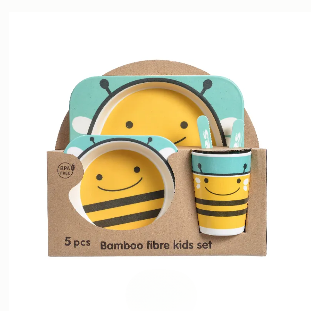 Set Vajilla Bebes Niños Bambu 5 Piezas