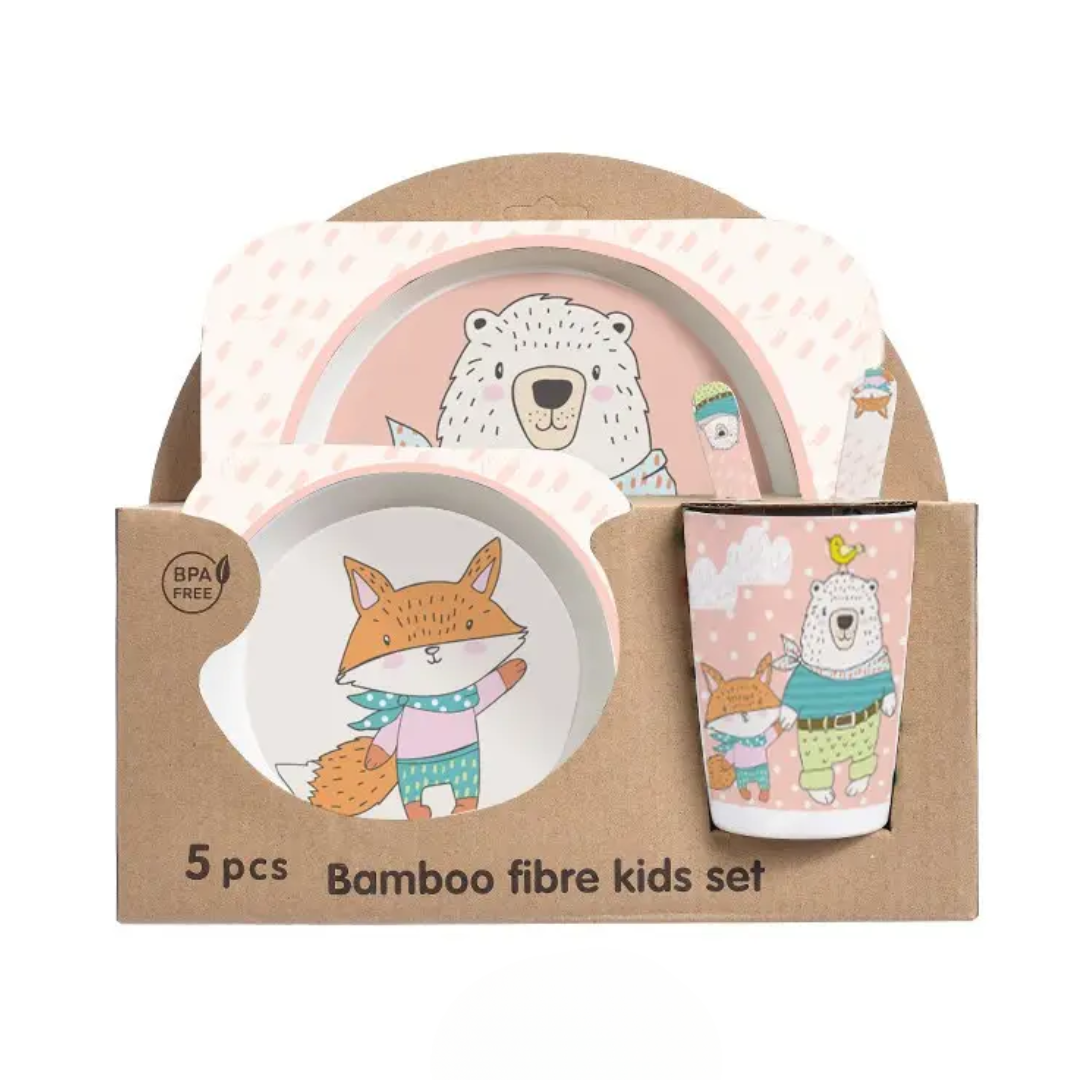 Set Vajilla Bebes Niños Bambu 5 Piezas