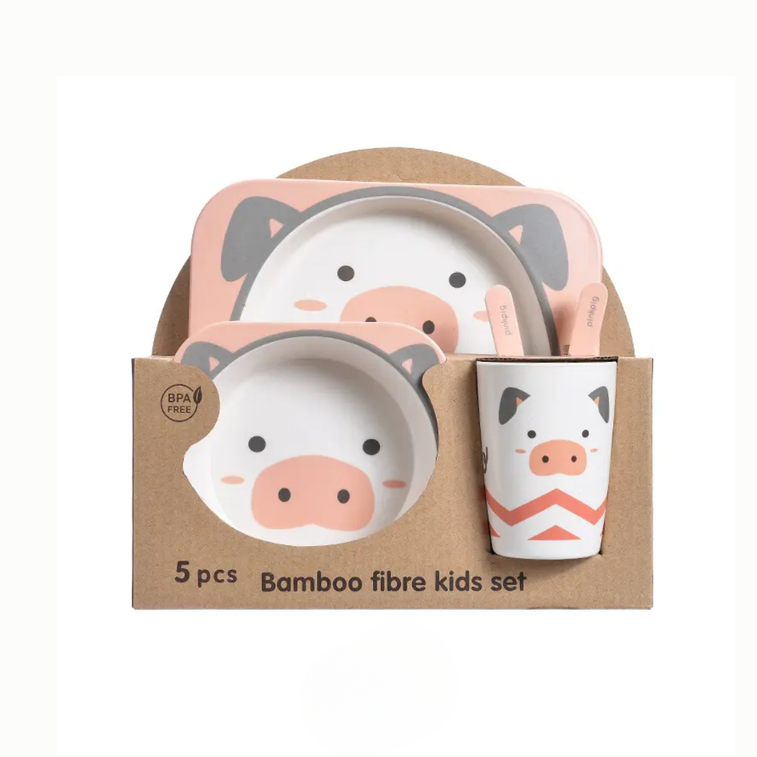 Set Vajilla Bebes Niños Bambu 5 Piezas