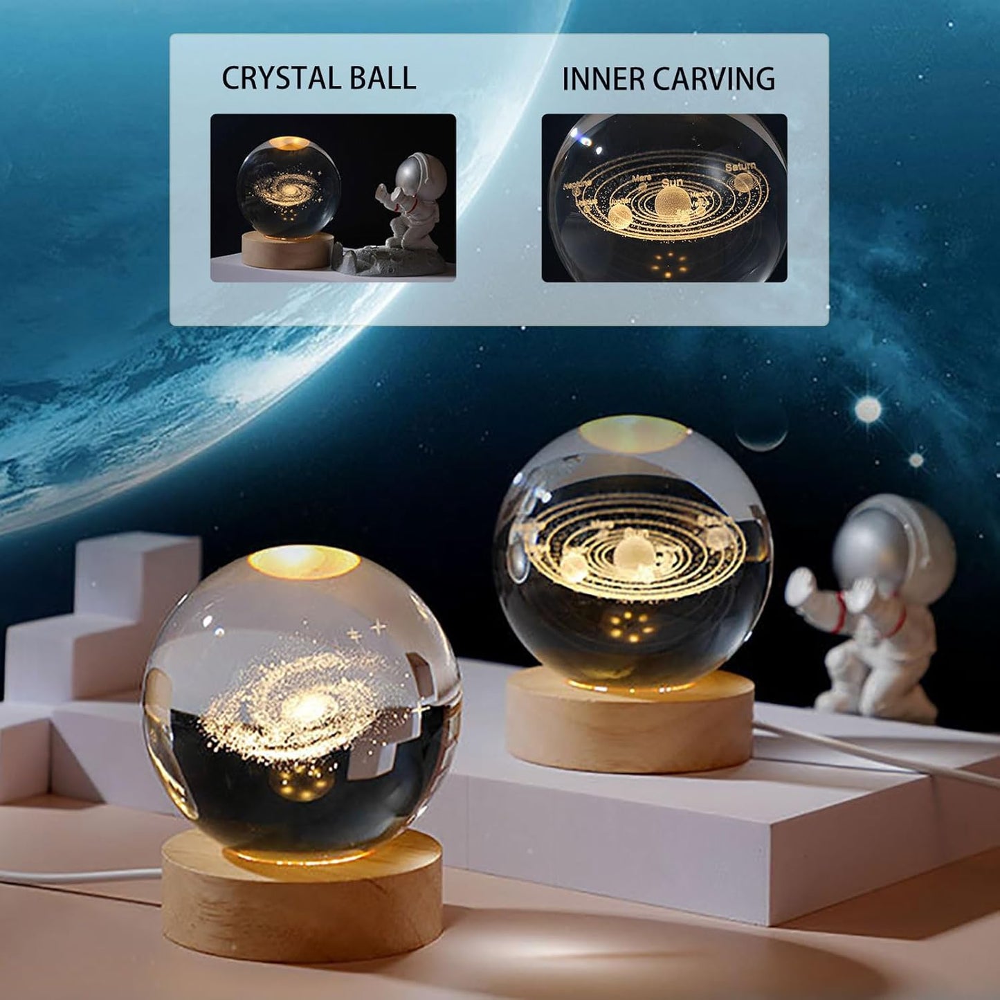Esfera cristal 3D Lampara sistema solar